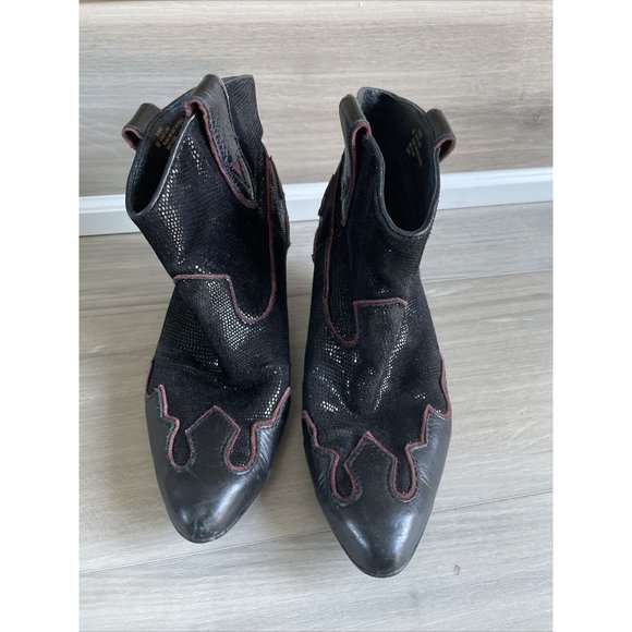 ISOLA 6406001 Women's Bootie Western Ankle Boots Black Red Leather Size 6 - Picture 2 of 12